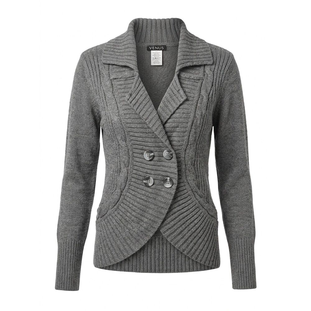 Cozy Heather Grey Quiet Luxury Soft Tailoring Academia Blazer Cardigan Sz L